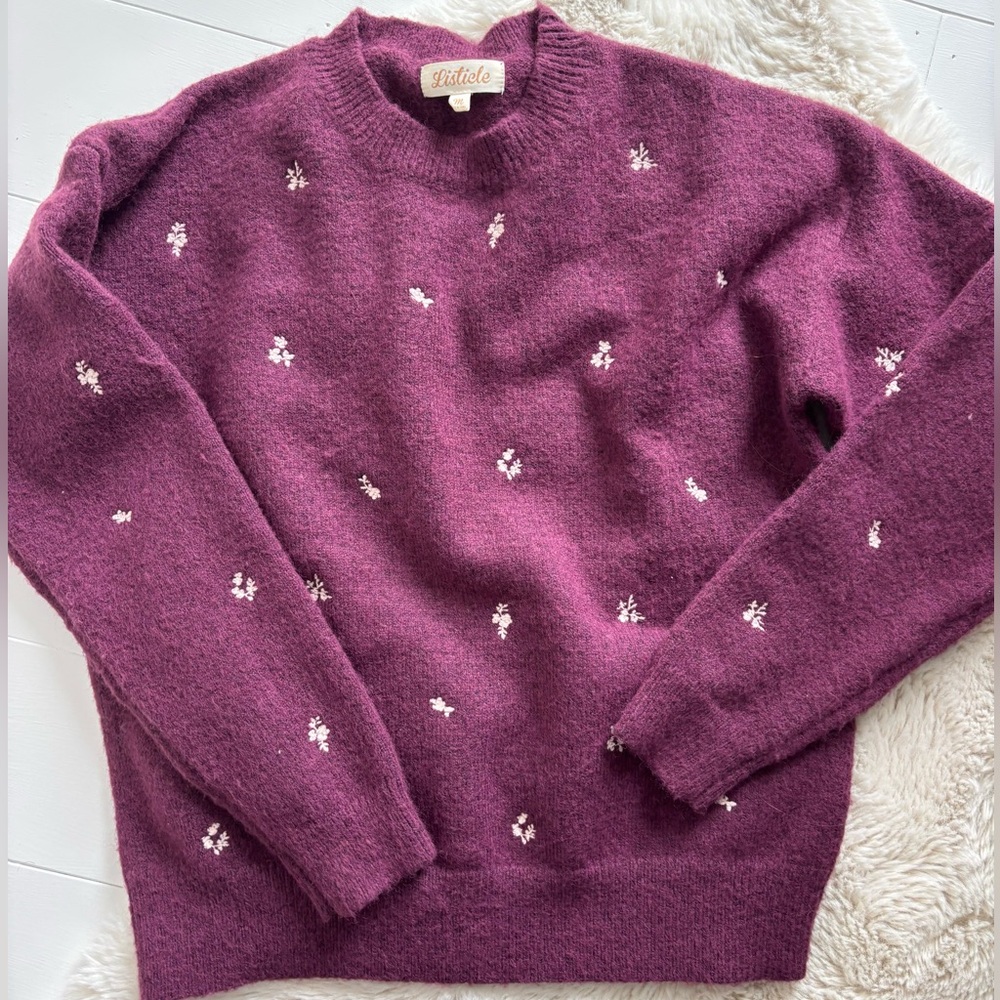 Listicle Plum Sweater with Floral Details